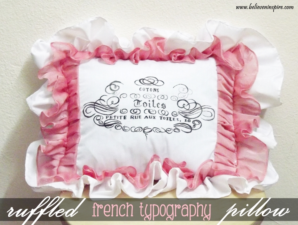 French Typography Ruffled Pillow Tutorial