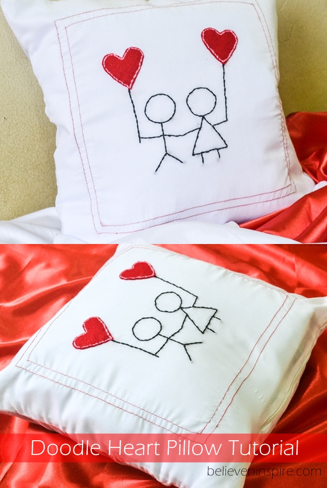 Doodle heart pillow tutorial on believeninspire.com