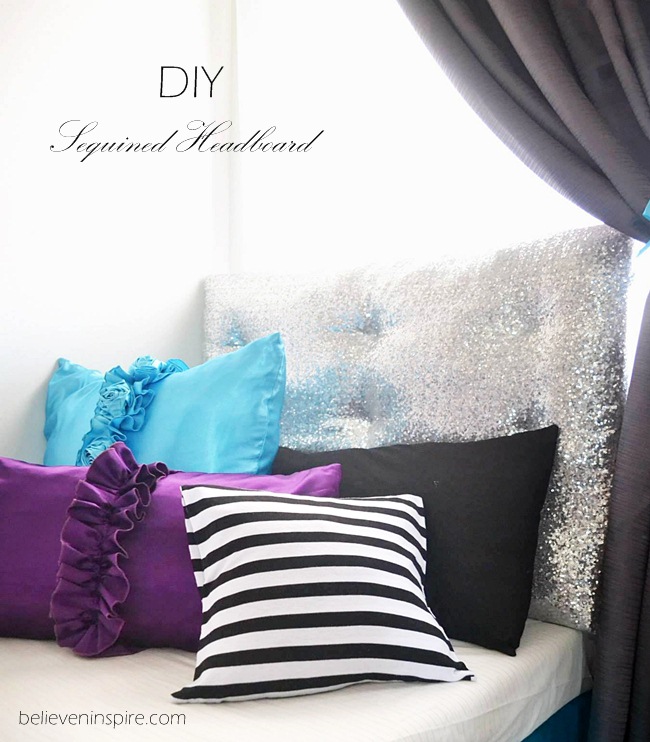 DIY Sequined Headboard from Foam Board for Dorm