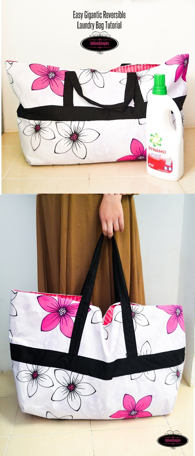 Easy Gigantic Reversible Laundry Bag Tutorial on believeninspire.com