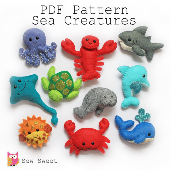Sea Creatures felt softies PDF pattern