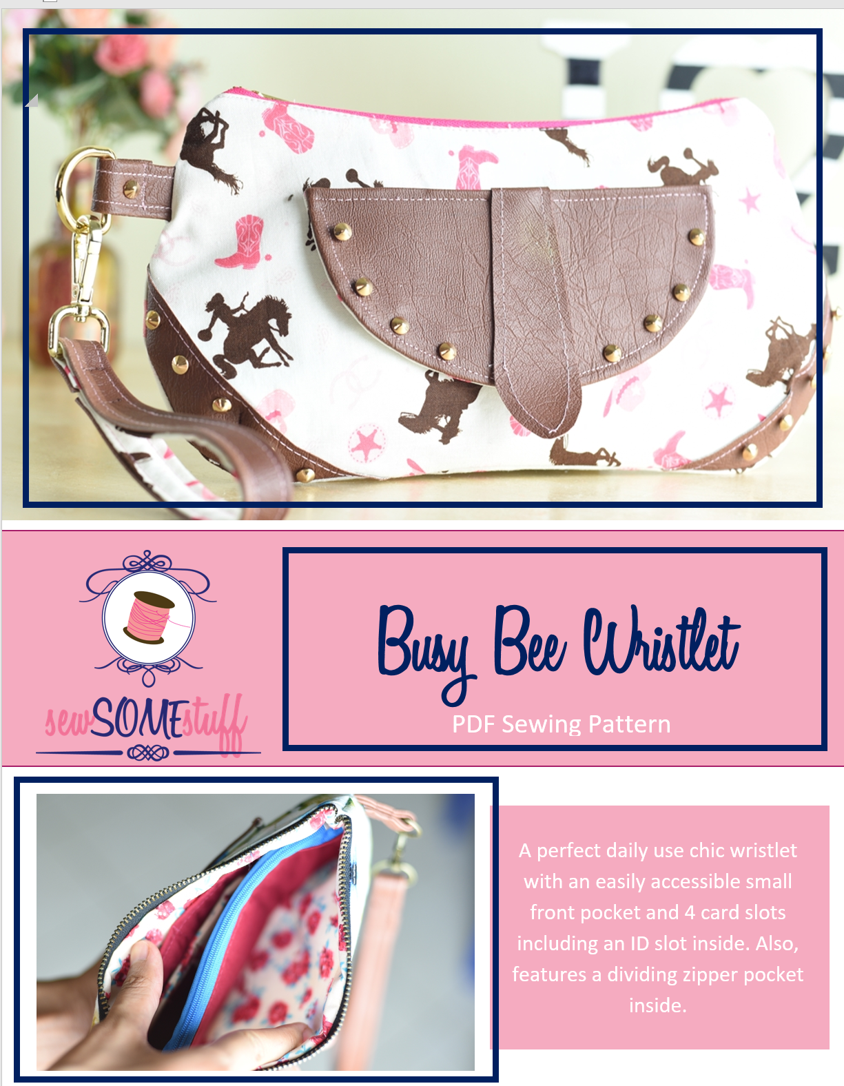 busy bee wristlet sewing pattern | bag sewing patterns | purse patterns | handbag patterns